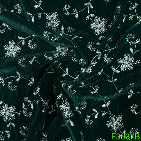 Zari Sequins Embroidered Velvet Fabric-F3037